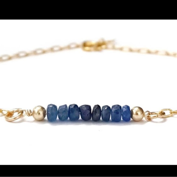 Real Sapphire Dainty Gemstone Bar Bracelet in 14K Gold Filled. - Picture 3 of 5
